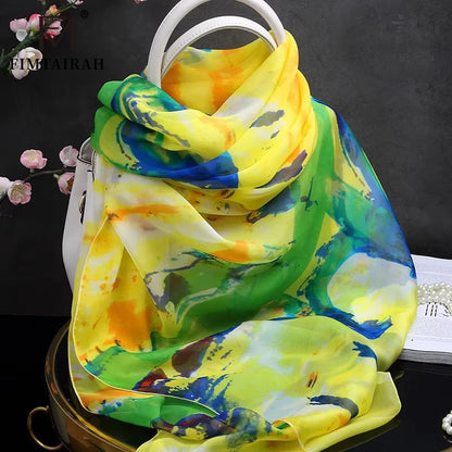 100% silk  scarf ladies Yellow printed  silk scarf Women fashion  soft and elegant shawl long shawl spring autumn winter summer