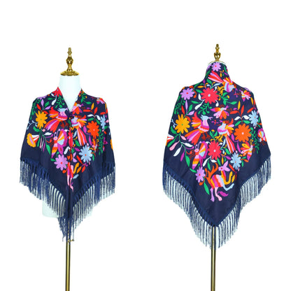 New Daisy Twill Print Square Scarf Elegant Tassel Shawl Warm Dustproof Multifunctional Women Wrap