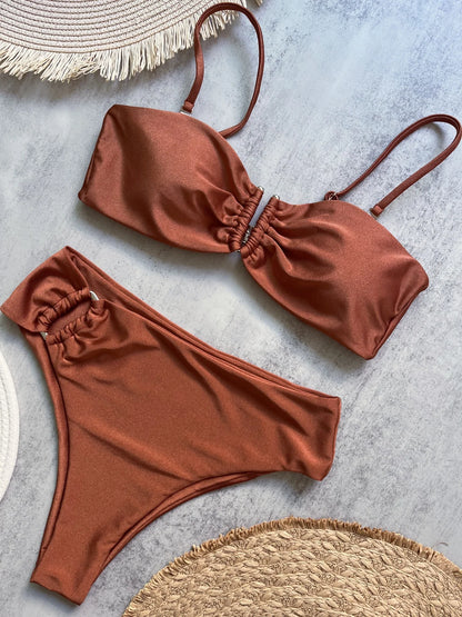 Bandeau Bikini Push Up Women Swimsuits 2026 Sexy Female Swimwear Brazilian Bikini Set Thong Biquini Swim Suits Solid Beachwear
