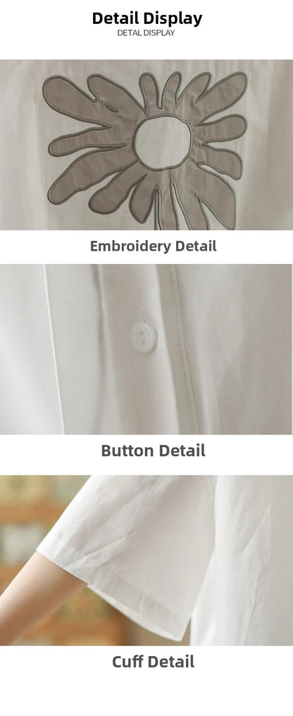 High-End Korean Japanese Artistic ort Sve Cotton Linen Embroidered irt Summer Wear Pear ape Fitting Women's Top