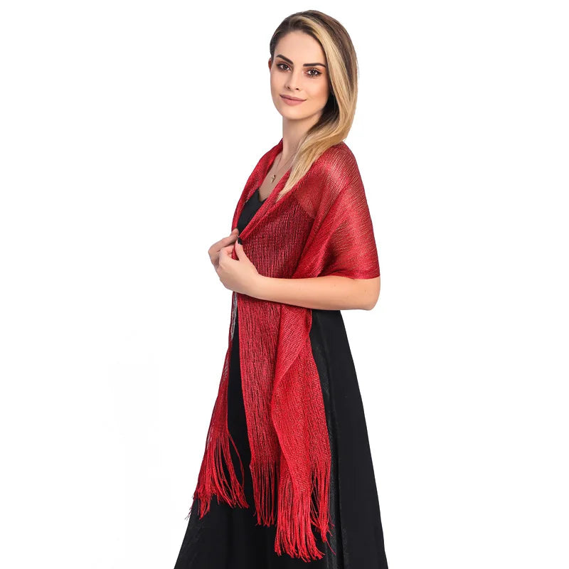 Metallic Silk Scarf Bridal Evening Gown Accessory For Women Wedding Party Prom Bridal Shawl Gold Silver Thread