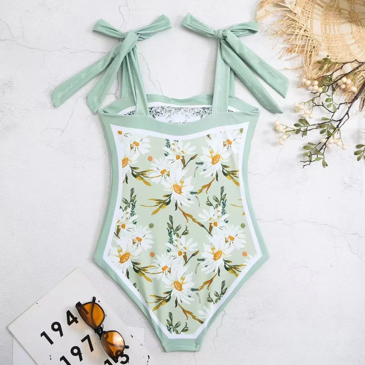 Women's Retro Double Sided Print Sweetheart Neck Tie Back Sleeveless One Piece Swimsuit Tankini Tankinis Dames Tankini Woman