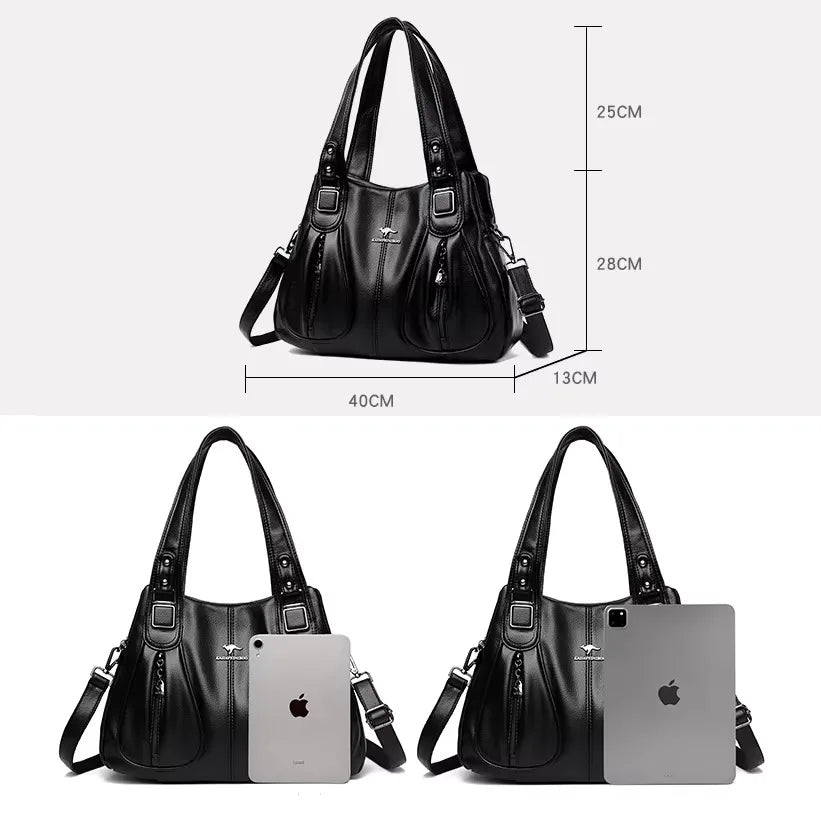Genuine Soft Pu Leather Handbags for Women Vintage Shoulder Tote Bag Luxury Designer Ladies Large Capacity Purse Bags Sac A Main