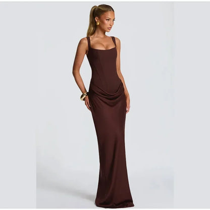 Solid Pleated Strapless Women's Dress Backless Off-shoulder High Waist Split Female Dresses 2026 Sexy Summer Evening Party Gown