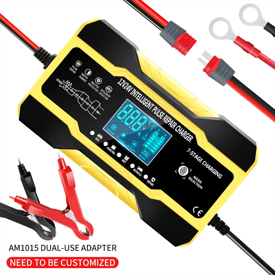 12V 24V Car Battery Charger 10A Smart 7-Stage Pulse Repair Fast Charger, AGM GEL WET Lead Acid Battery Maintainer