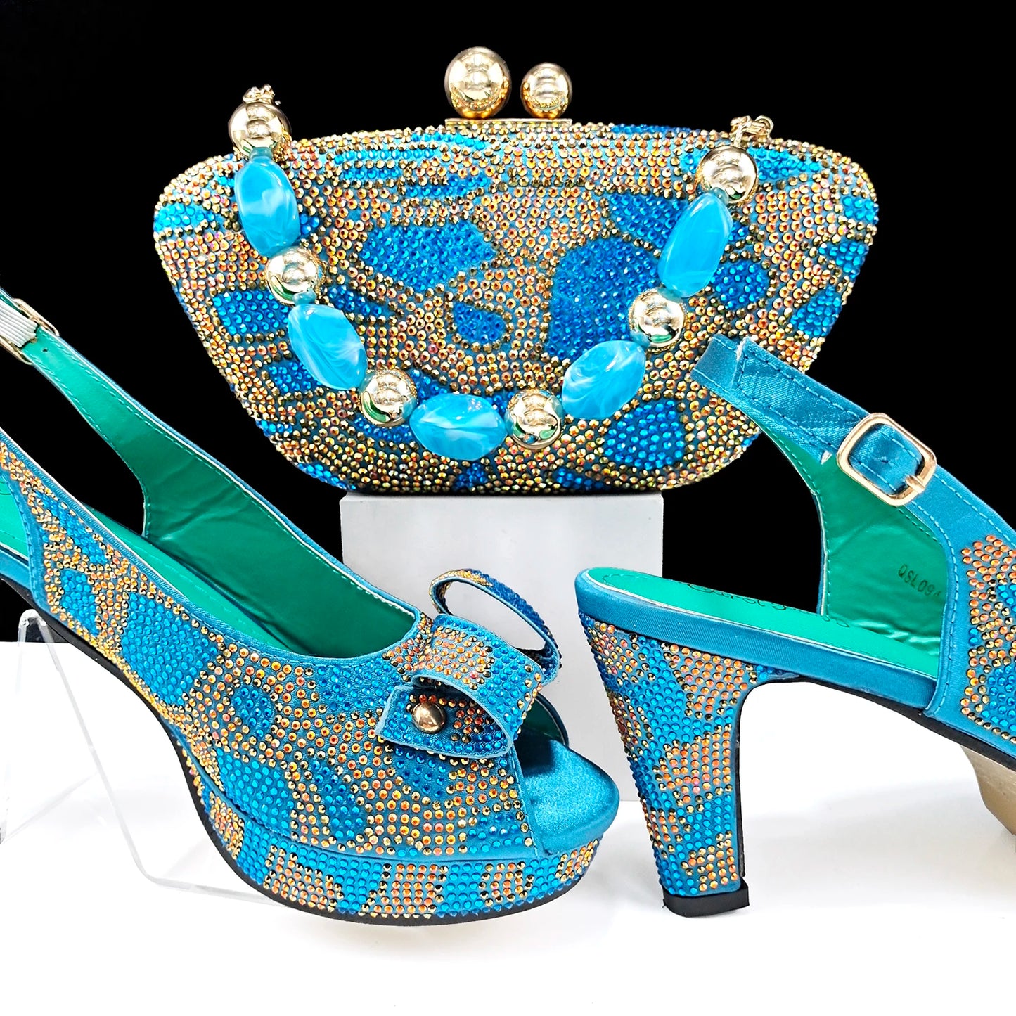Nigerian Fashion Design Girly Style Party Shoes And Bag Sexy High Heels And Full Diamond Dual Purpose Mini Bag Women's Shoes