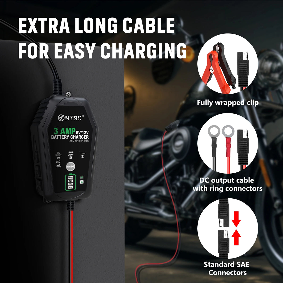 HTRC 6V 12V 3000mA Smart Battery Charger Automatic for Trickle Lithium LiFePO4 Lead-Acid Batteries Car Motorcycle Charger
