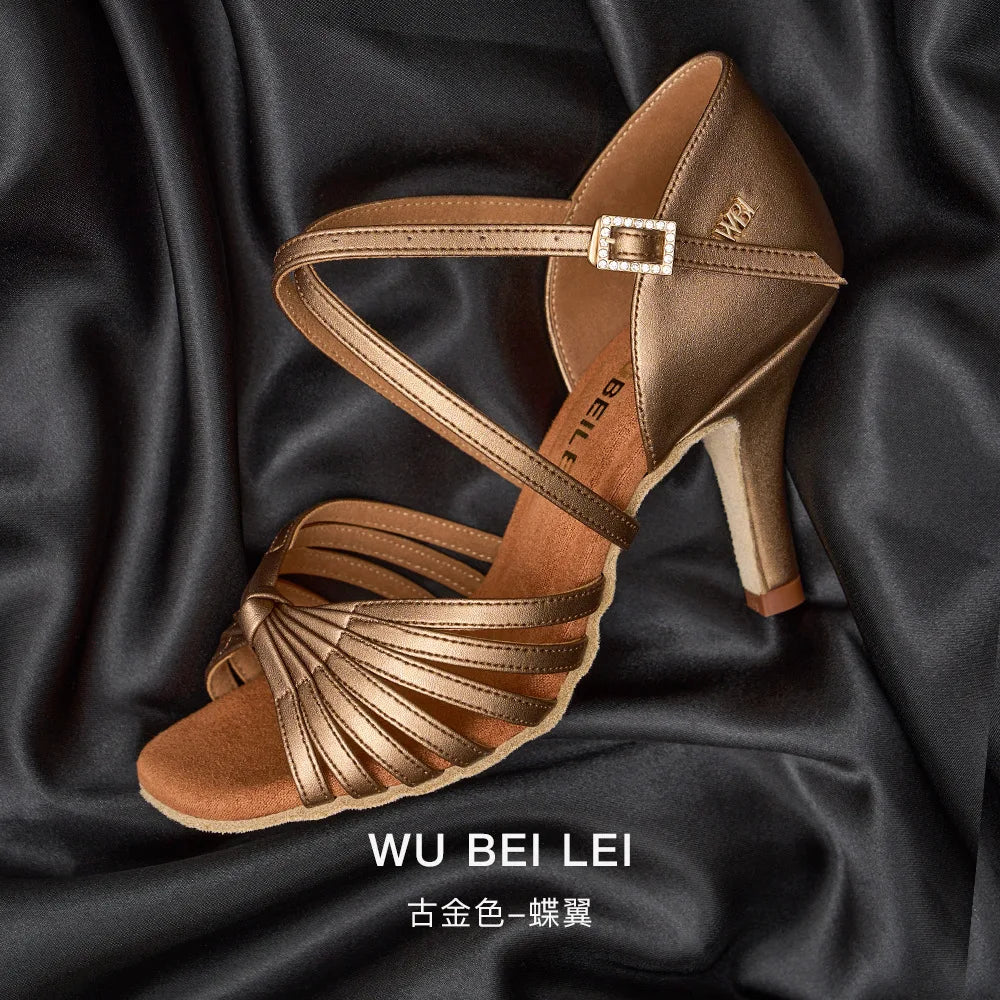 UK Latin Dance Shoes Women's Professional Mid Heel Flexible Sole for Cha Cha Ballroom Practice