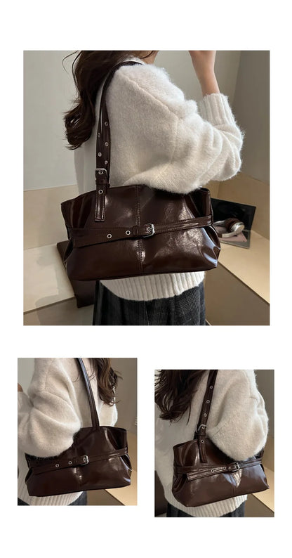 Winter Style Women's Retro Minimalist Tote Shoulder Bag 2025 Autumn Large Capacity Commuting Top-Handle Hand Bags for Women