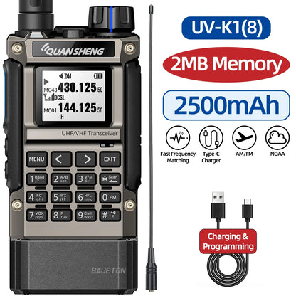 Quansheng UV-K1(8) Multi-Band Walkie Talkie 2MB Flash Wireless Copy Frequency Long Range Type-C Charger for Quansheng UVK5 K6