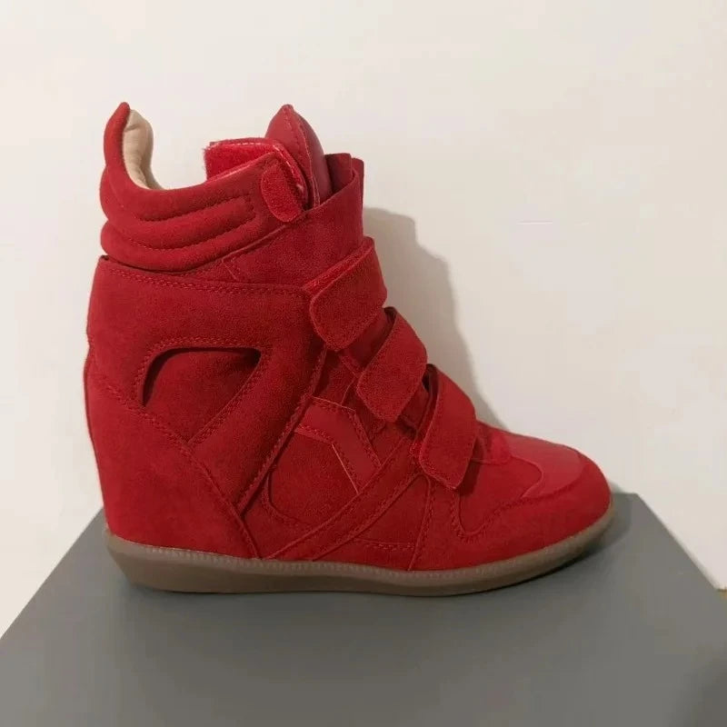 Women's Ankle Boots 2026 New Genuine Leather 8CM Hidden Heel Women Platform Sneakers Fashionable Splice Color Design Women Shoes