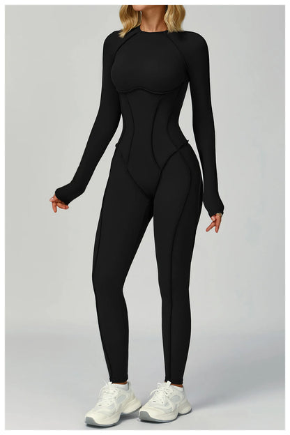 Sexy Hollow Back Long Sleeve Yoga Jumpsuit Women Quick Dry One-piece Yoga Suit Gym Training Leggings Playsuit Slim Fit Bodysuits