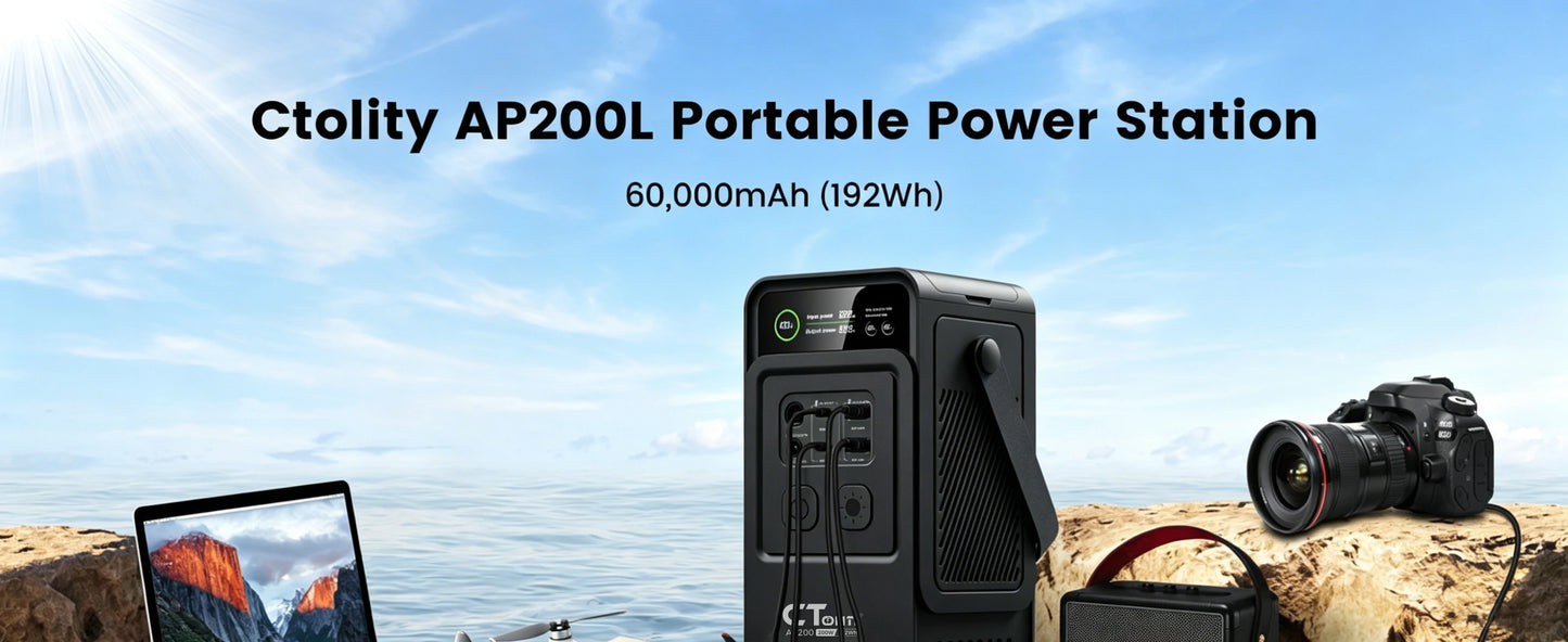 CTOLITY AP200 Portable Power Bank 192Wh 200W LiFePO4 Battery with SPC100 100W ETFE 20.5V Flexible Solar Panel Camping Travel RV