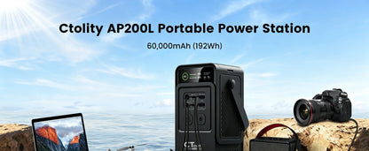 CTOLITY AP200 Portable Power Bank 192Wh 200W LiFePO4 Battery with SPC100 100W ETFE 20.5V Flexible Solar Panel Camping Travel RV