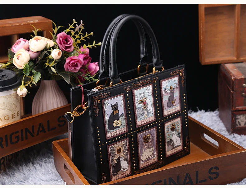 Vintage and Luxury Designer Bag with Delicate Embroidery Cat Printing Women Popular and Fashionable Tote Bag with Large Capacity