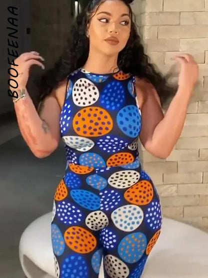 BOOFEENAA Polka Dot Print New Jumpsuits 2020 Cute Sexy Outfits For Women Clubwear Bodycon Tracksuit Rompers C16-BF27