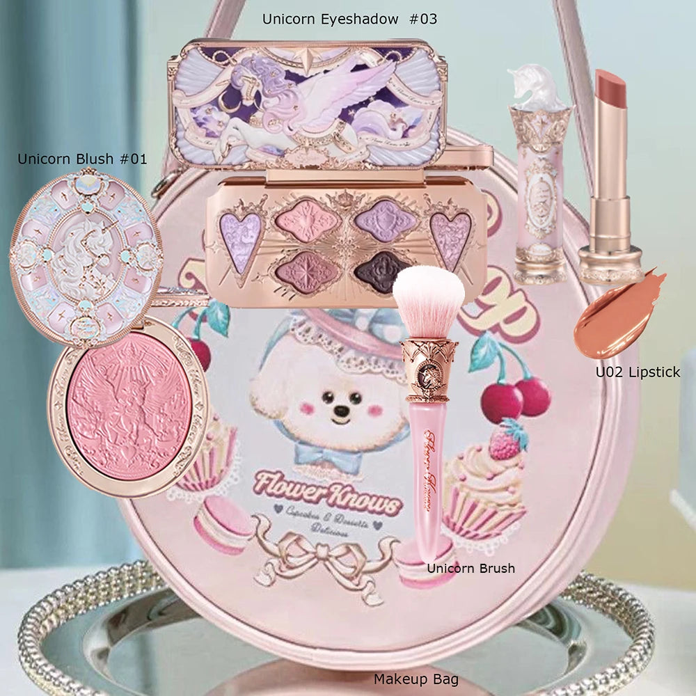 Flower Knows Makeup Set Box Full Swan Bear Garden Collection Embossed Blush Shine Lipstick Kit Foundation  All in Maquiagem Kit