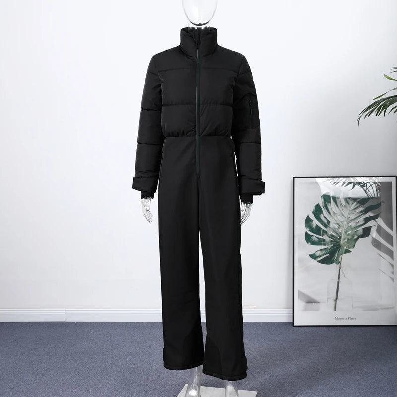 Casual Fur-Trimmed Hooded Ski Suit Women Fashion Belted Slim Full Sleeve Warm Jumpsuits Female 2026 Winter Snow Bodysuit Lady