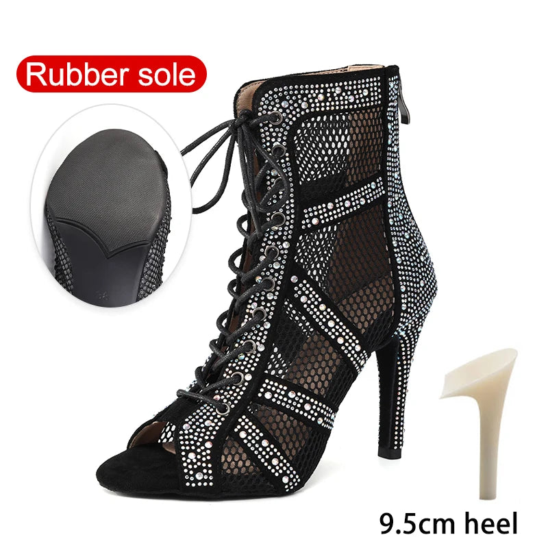 SWDZM Women Dance Boots Shiny Latin Jazz Dance Shoes Full Rhinestone Dancing Boots Customizable Heels Women Ladies Dancing Shoes