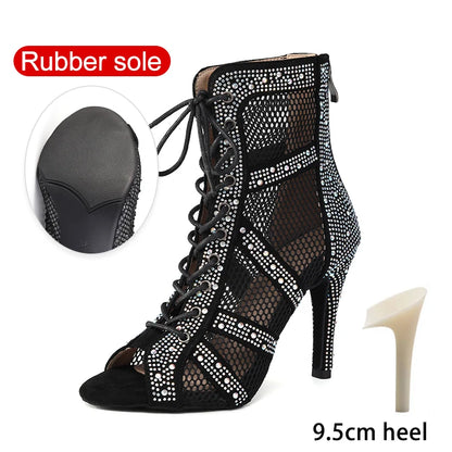 SWDZM Women Dance Boots Shiny Latin Jazz Dance Shoes Full Rhinestone Dancing Boots Customizable Heels Women Ladies Dancing Shoes