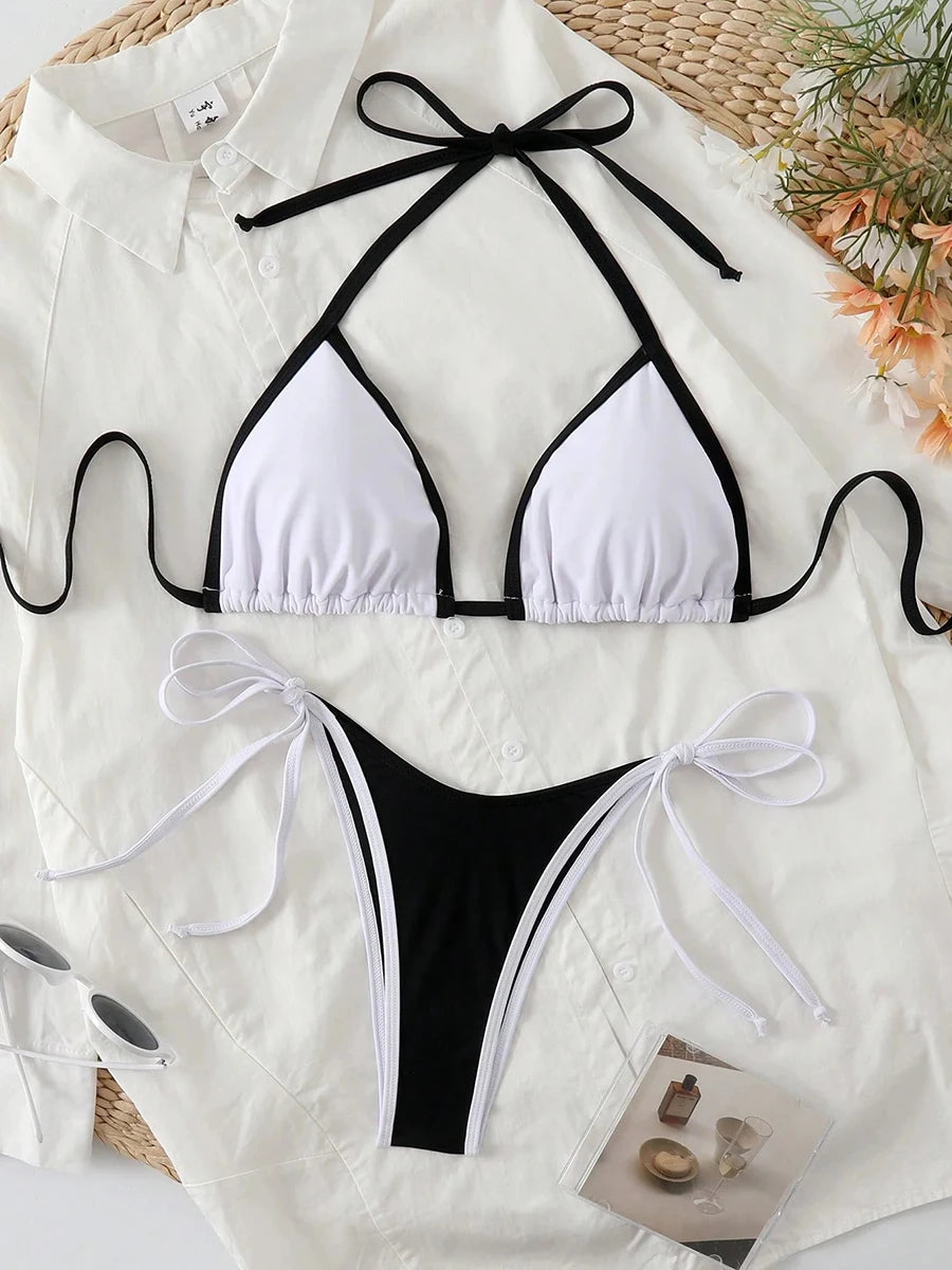 Sexy  Contrast Color Separates Micro Bikini 2026 Women's Swimsuit Female Swimwear Mini Thong Bikinis Set Two-piece Bathing Suit