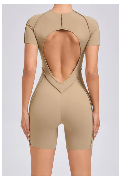 Women's Sports Jumpsuit Kit Yoga Fitness Bodysuit Hip-lifting Open Back Tight High Elasticity Outdoors Gym Workout Sexy Clothes