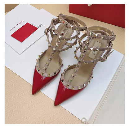 Women's Gladiator Sandals Summer 2026 Rivet High-heeled Three Straps Real Leather Ankle Luxury Brand Designer Pumps Ladies Shoes