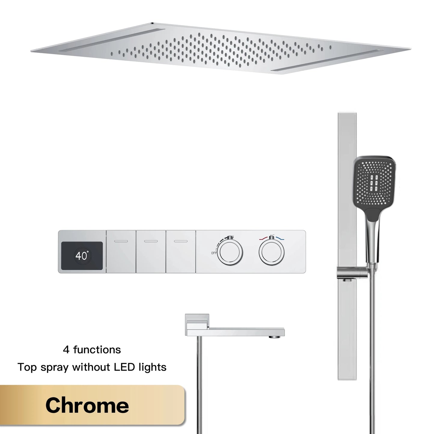 Luxury Brass Gun Gray Ceiling Constant Temperature Shower System LED Digital Display Hot and Cold Water Embedded Bathroom Faucet