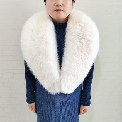 Large Women Faux Fox Fur Scarf Winter Jackets Warm Fluffy Shawl Fashion Artificial Fur Collar And Cuff Set Fluffy Scarves Female