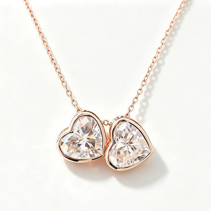 1CT 2CT Heart Shaped Moissanite Pendant Necklace for Women Two Stone Bezel Set Lab Diamond S925 Silver Daily Wear Jewelry Gifts