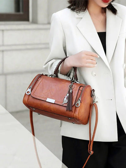 Tassel Decor Handbag, Women's Large Capacity Shoulder Bag, Fashion Zipper Crossbody Bag With Removable Strap