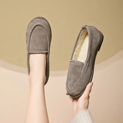 Winter Shoes Women's 2026 New Wool One-piece Women's Loafers Low Heel Fashion Casual One-Foot Slip-on Warm Ladies Shoes