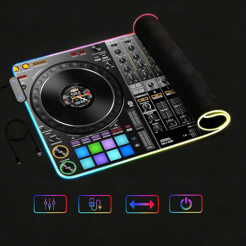 Music Pioneer DJ  Mouse Pad Waterproof RGB LED Light Colorful Game Keyboard Non-slip Cover Desk-mat Surface