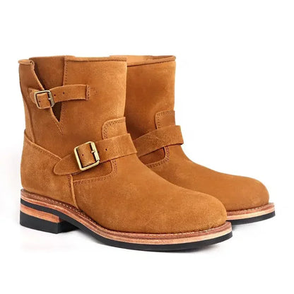 Hand-lined Anti-fur Leather Engineer Boots American Vintage Mid-barrel Motorcycle Desert Boots Knight Boots
