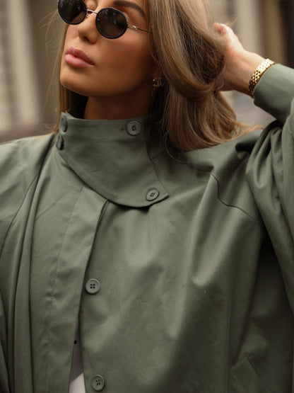 Women's Brown Stand Up Collar Long Long Trench Coat  Lantern Sleeve Side Slit Loose Windbreaker 2026 Spring Autumn Fashion Coat