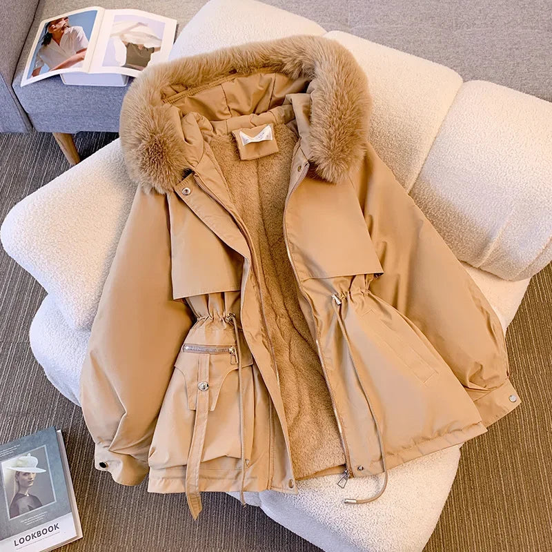 New Winter Women's Down Coat for Women, Slimming Fashionable Down Jacket with Fur Collar for Women Warm Winter Fur-lined Coat