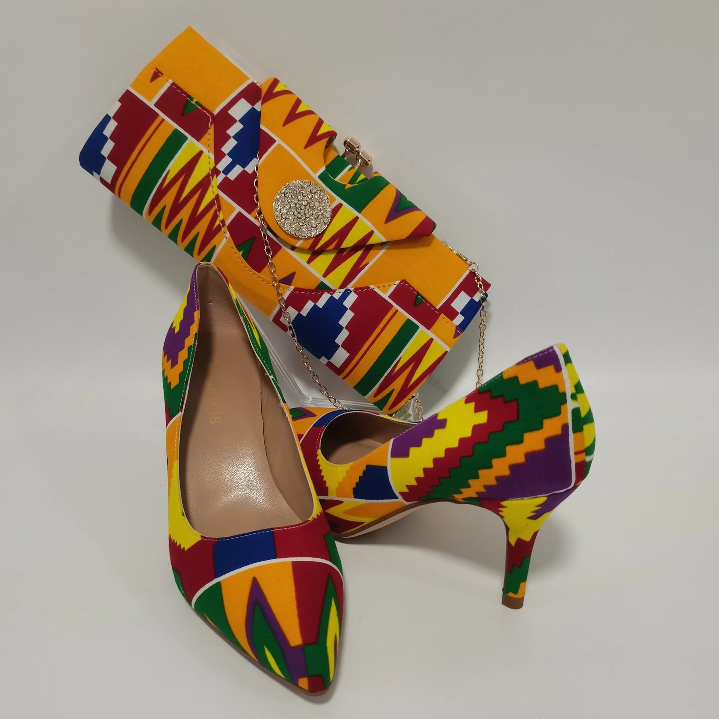 New Pretty Shoes And Purse African Kente Wax Prints Fashion Ankara Bag Match Wax Fabric Women High Heels Shoes 37-42  For Party