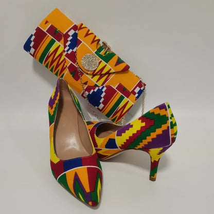 New Pretty Shoes And Purse African Kente Wax Prints Fashion Ankara Bag Match Wax Fabric Women High Heels Shoes 37-42  For Party