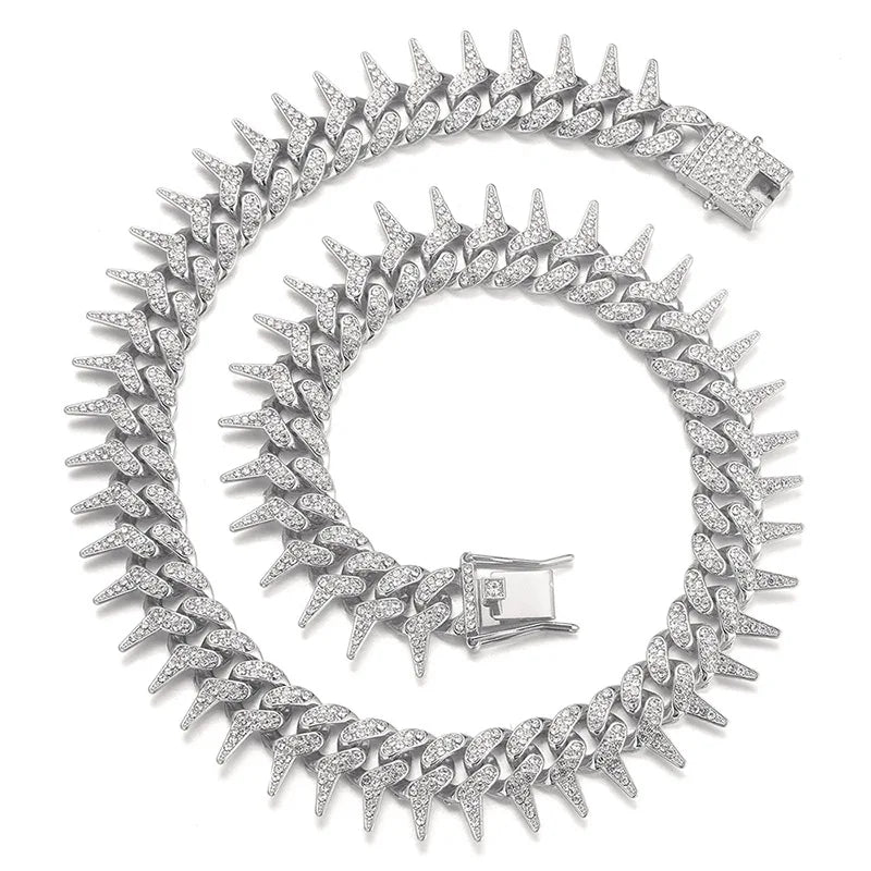 Luxury Gold Plated Spike Dog Collar Cuban Chain Choke Collar for Small Large Dogs Hip Hop Necklaces Jewelry Crystal Accessories