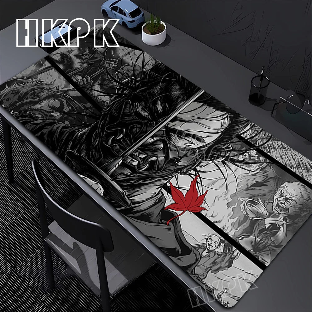 Samurai Mouse Pad XXL Black and White Gaming keyboard Mat Large Oni Samurai Extended Deskmat Ghost of Tsushima Mousepsd 90x40cm