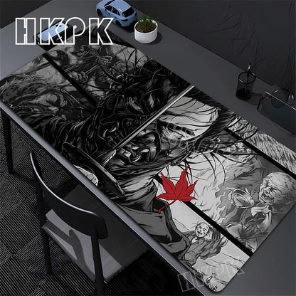 Samurai Mouse Pad XXL Black and White Gaming keyboard Mat Large Oni Samurai Extended Deskmat Ghost of Tsushima Mousepsd 90x40cm