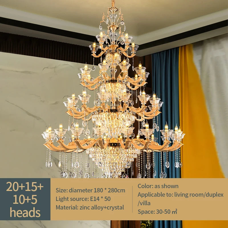 European Style Pendant Lamp Living Room Lamp Crystal Luxurious Atmosphere French Style Restaurant Lamp Duplex Building Lights