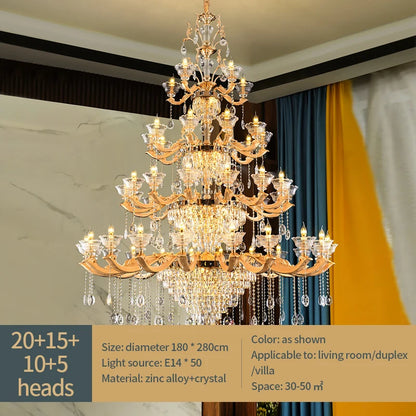 European Style Pendant Lamp Living Room Lamp Crystal Luxurious Atmosphere French Style Restaurant Lamp Duplex Building Lights