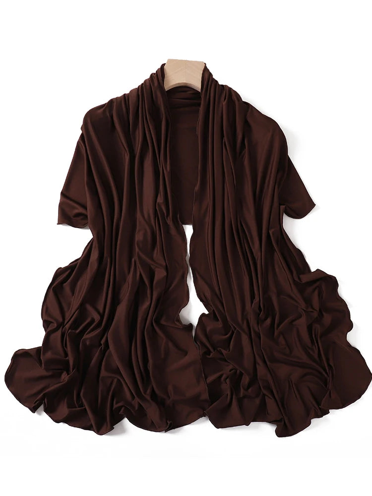 Luxury Wavy Edge Jersey Hijab for Women Solid Color Milk Silk Scarf Headscarf Autumn Shawl Stretchy Chiffon Scarf Ramanda