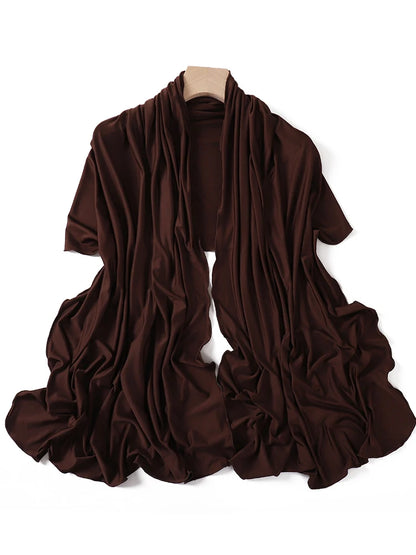 Luxury Wavy Edge Jersey Hijab for Women Solid Color Milk Silk Scarf Headscarf Autumn Shawl Stretchy Chiffon Scarf Ramanda