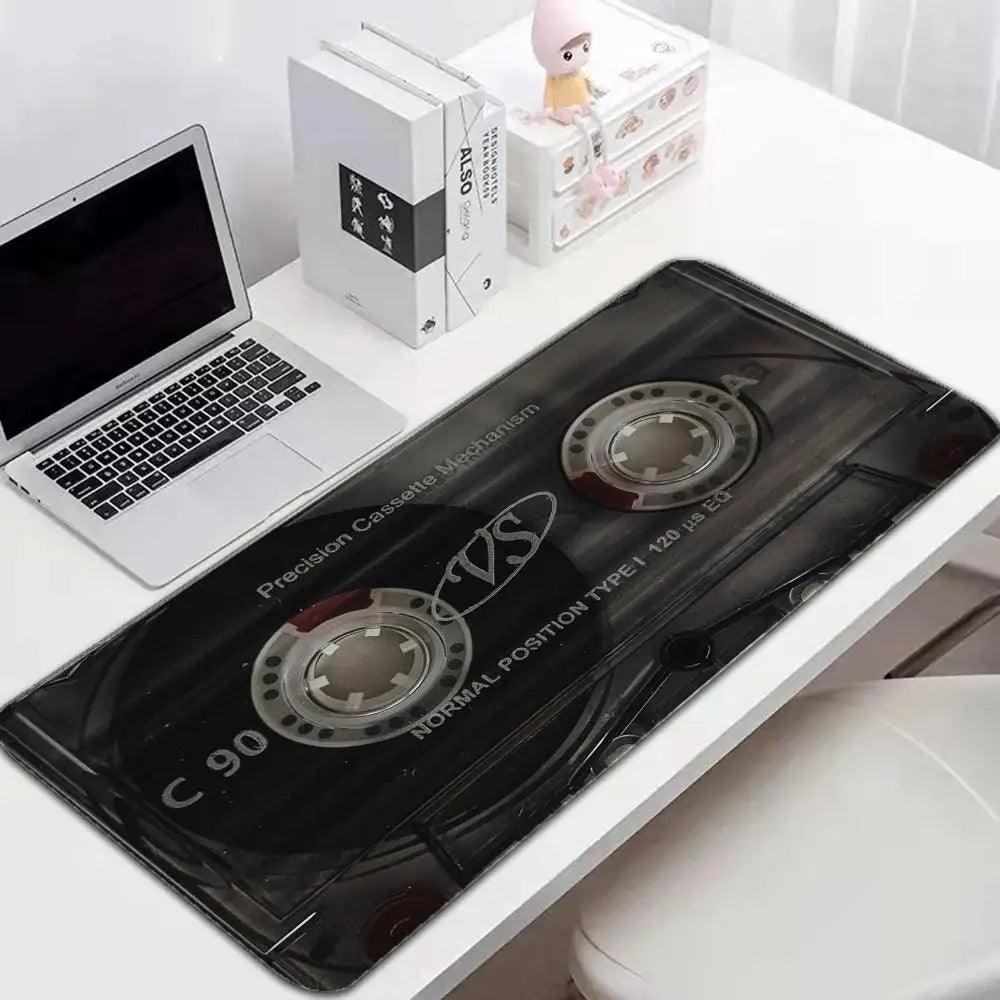Retro Cassette Tape Large Gaming Mouse Pad Non Slip Rubber Base Keyboard Desk Mat Vintage Texture Desktop Mousepad  Office Gamer