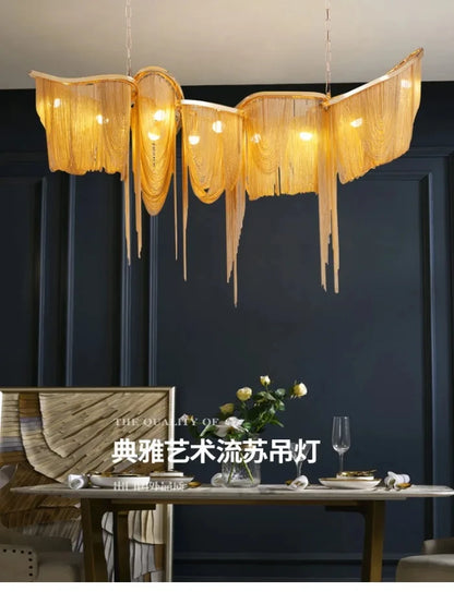 Italian Luxury Gold Tassel Chandeliers Designer Lighting Living Dining Room Decor Aluminum LED Pendant Lamp Villa Hanging Lights