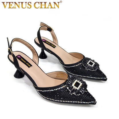 Latest Elegant Wedding Italian Diamond Design Shoes Women's African Party Shoes Crystal Shoes High School High Heels