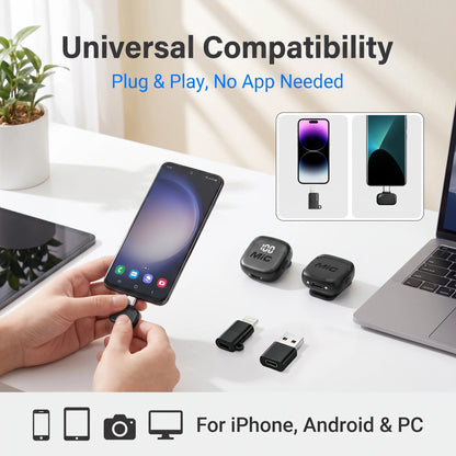Mini Wireless Clip-On Microphone, Smart Noise Reduction, Long Battery Life, Perfect for Live Streaming, Podcasts, and Vlogs.