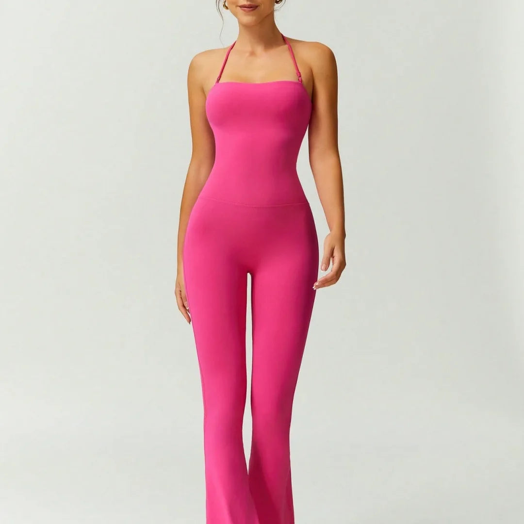 Female Sexy Backless Gym Jumpsuits Set Woman Training Yoga Flared Sportswear Woman Sports Clothes Fitness Elastic Training Suits
